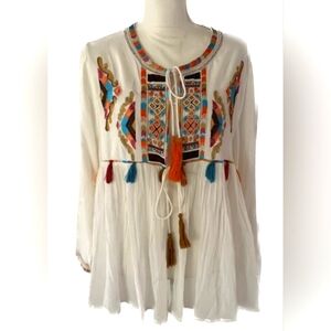 RD & Koko Anthropologie Embellished Tie Front Top, Size S